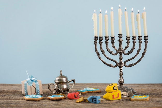 Free Photo front view of hanukkah concept with copy space