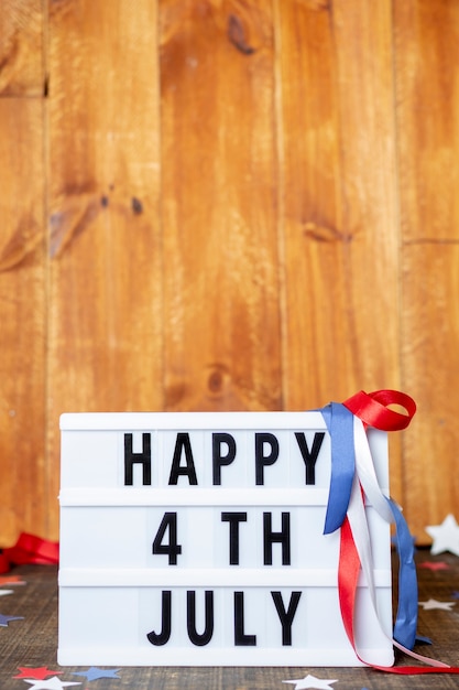 Free Photo front view happy 4th july sign with copy-space