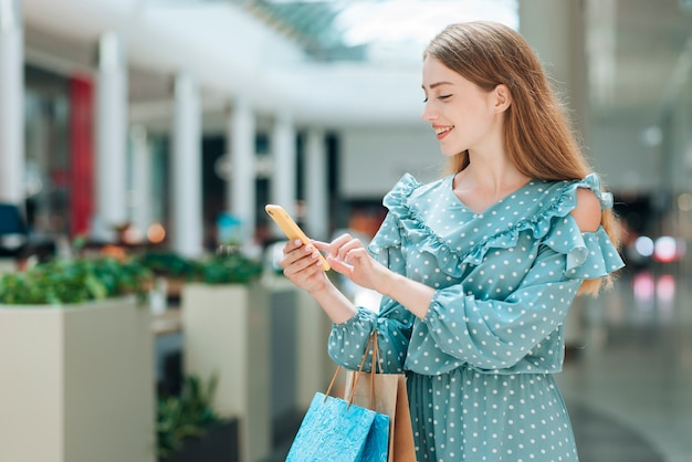 Front view happy costumer at mall