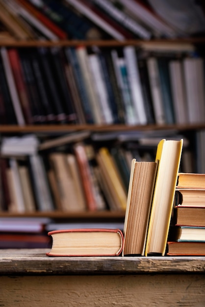 Front view of hardback books in the library