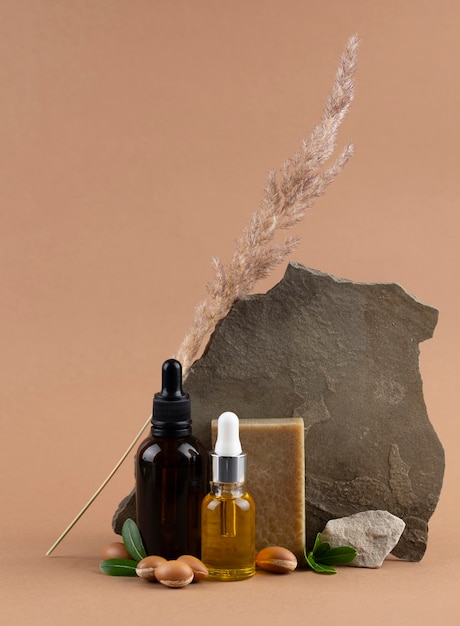 Front view healthy argan oil arrangement