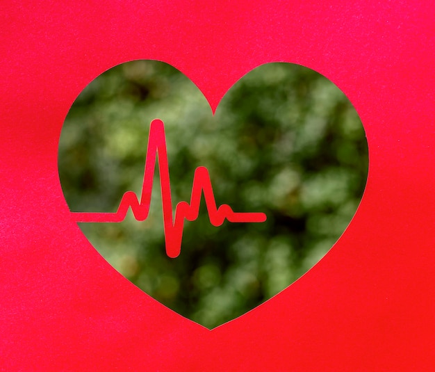 Free photo front view of heart shape with heartbeat and blurry grass