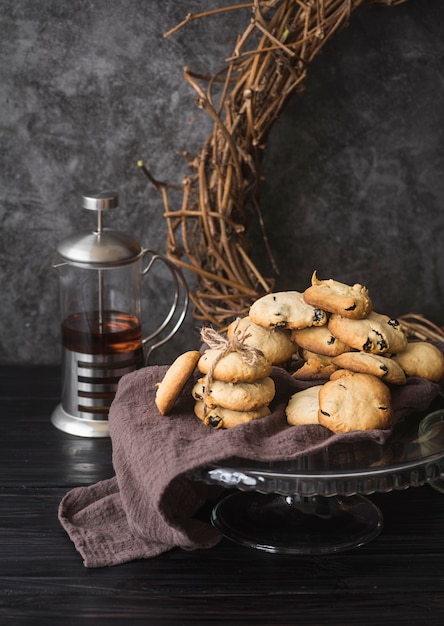 Free Photo front view homemade chocolate chip cookies