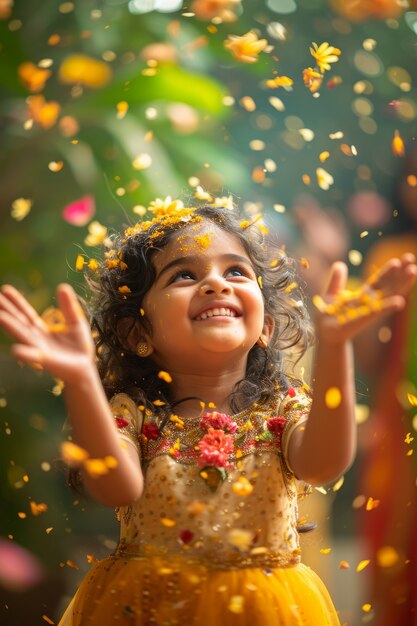 Free Photo front view kid celebrating tamil new year