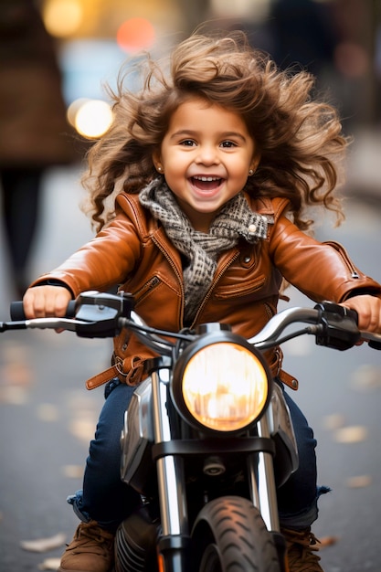 Front view kid with motorcycle