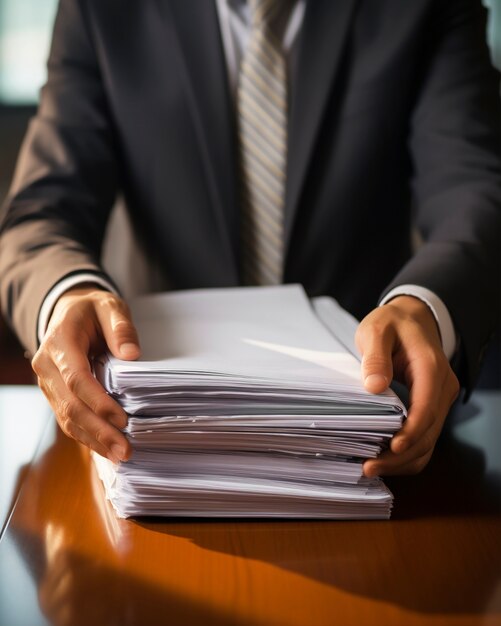 Front view lawyer working with documents