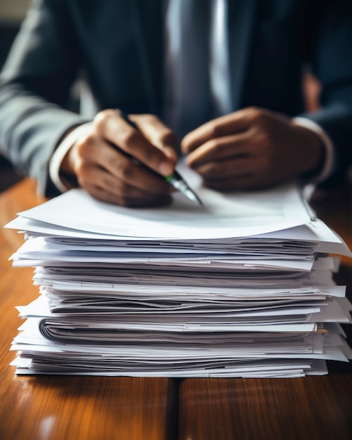 Front view lawyer working with documents