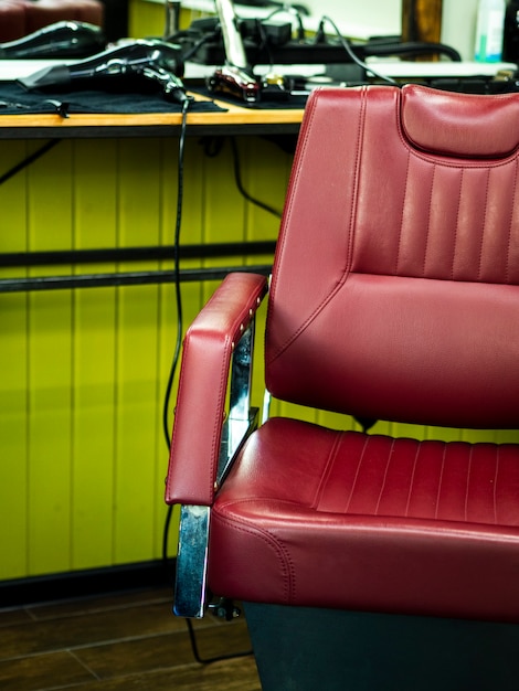 Front view leather barber shop chair