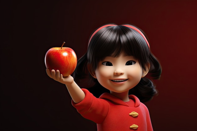 Front view little girl holding apple