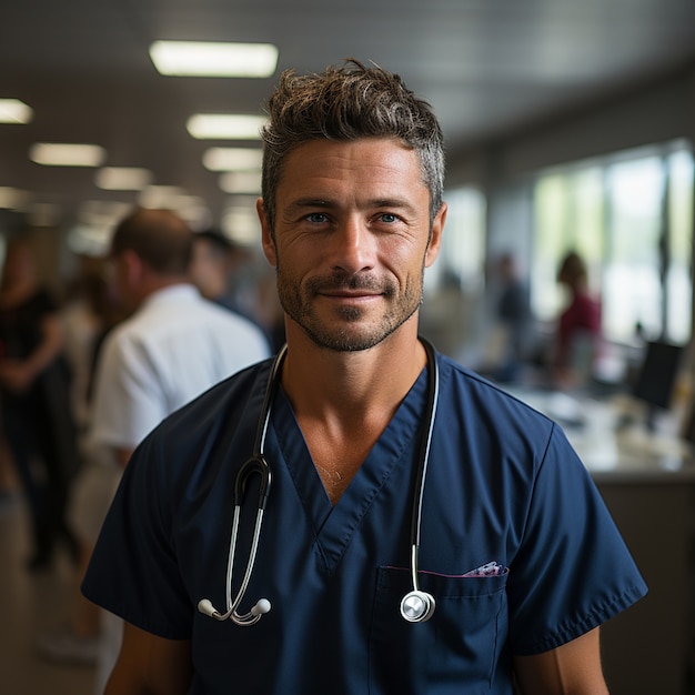 Front view male nurse at hospital