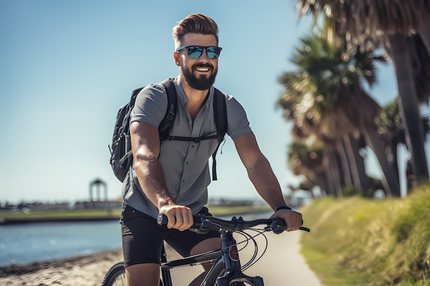 Front view man on bicycle  outdoors