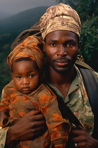 Front view man holding kid