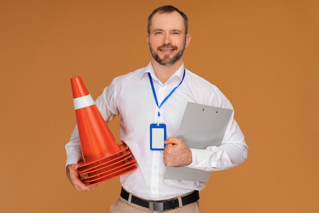 Front view man posing in studio