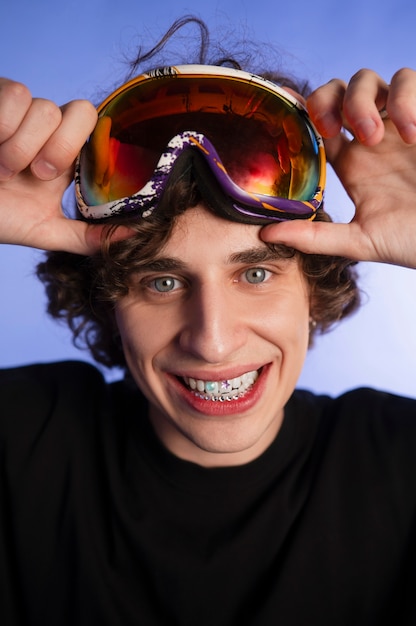 Free Photo front view man posing with dental gems