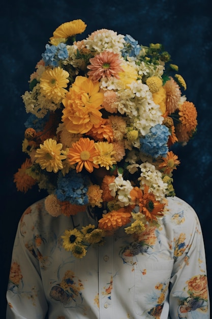 Free photo front view man posing with flowers