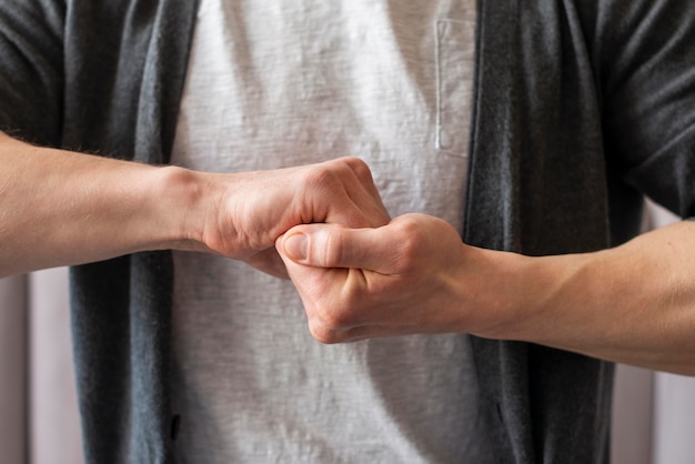 Front view of man using sign language