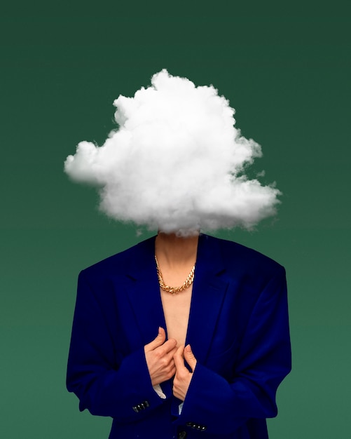 Free Photo front view man with cloud-shaped head