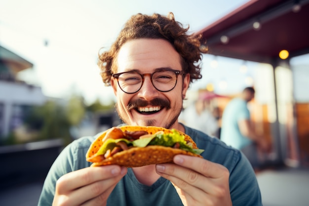 Free Photo front view man with delicious taco