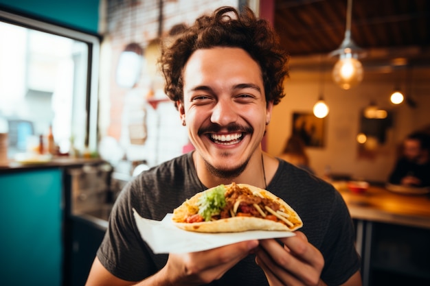 Free Photo front view man with delicious taco