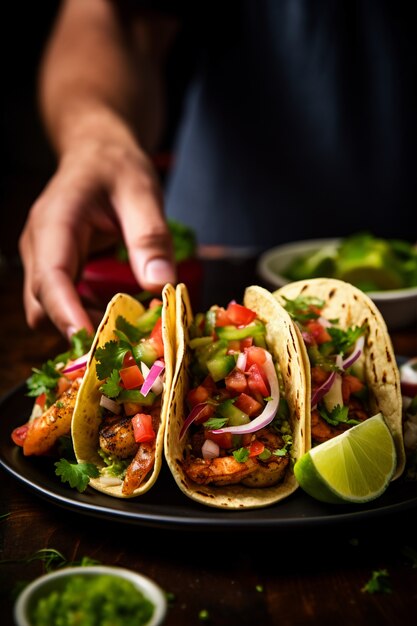 Front view man with delicious tacos