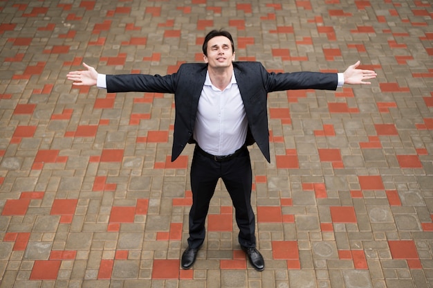 Free Photo front view of man with open arms