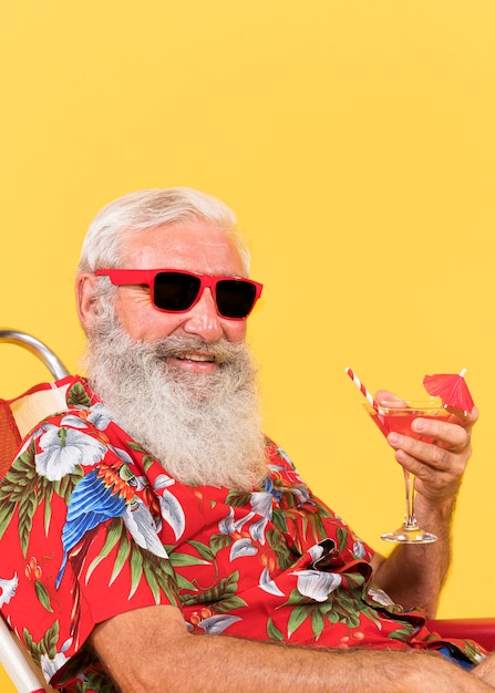 Free Photo front view of man with tropical shirt and copy space