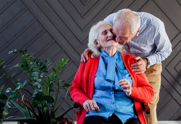 Front view mature man and woman in love