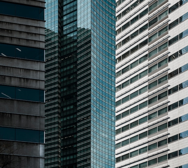 Free photo front view modern skyscrapers office buildings