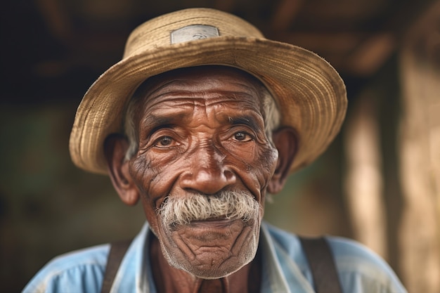 Front view old man with strong ethnic features