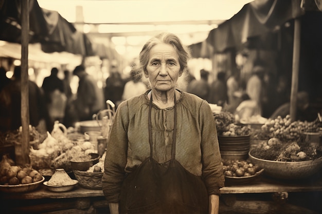 Free Photo front view old woman posing vintage portrait