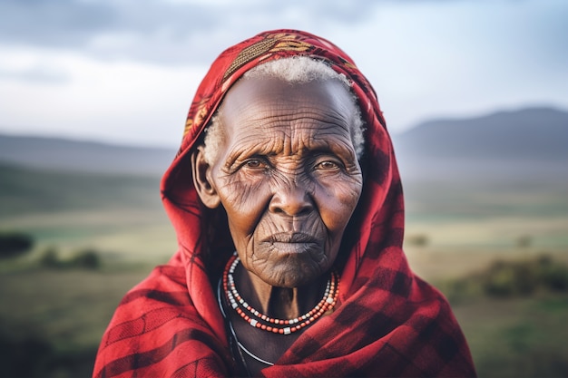 Front view old woman with strong ethnic features