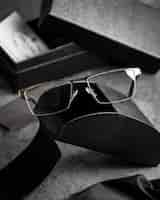 Free photo a front view optical sunglasses modern on the grey desk isolated sight vision eyes