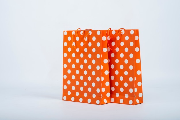 Front view orange bags with white dots