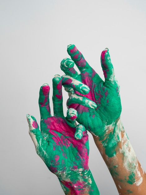 Free photo front view of painted hands