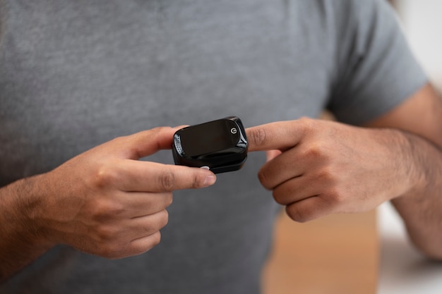 Front view patient with pulse oximeter