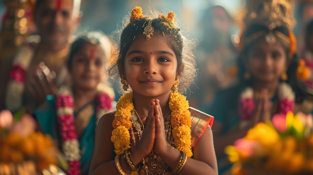 Free Photo front view people celebrating tamil new year