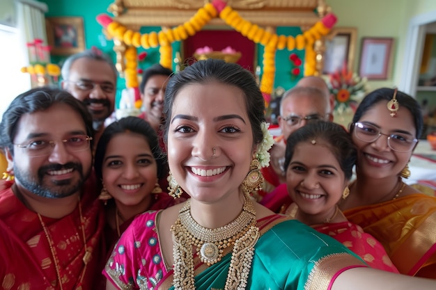 Free photo front view people celebrating tamil new year