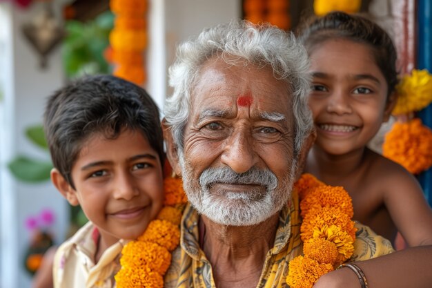 Front view people celebrating tamil new year