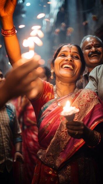 Front view people celebrating tamil new year