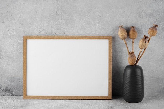 Front view of photo frame as interior decoration