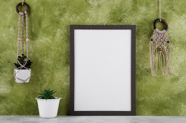 Front view of photo frame as interior decoration