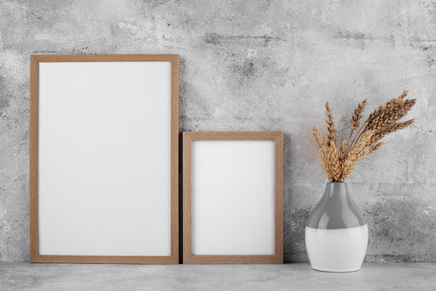 Front view of photo frames as interior decor