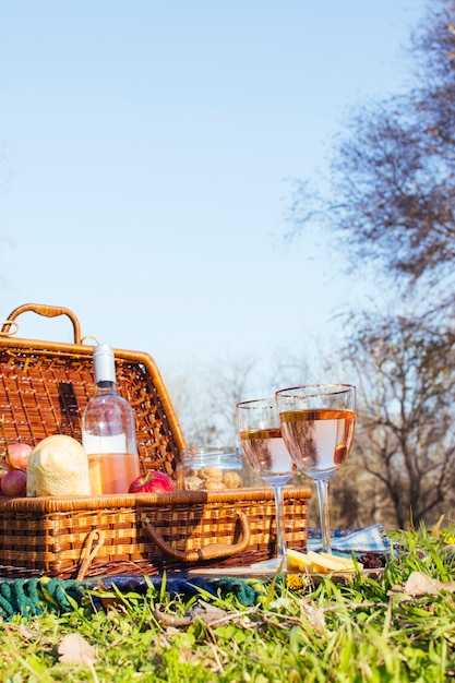 Free Photo front view picnic basket on grass