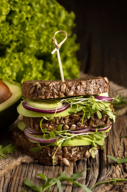 Free Photo front view of sandwich with salad