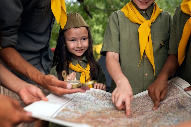 Front view scouts with map