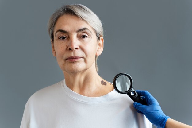 Front view senior woman with melanoma