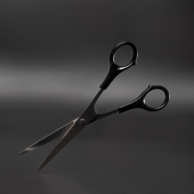 Front view of shiny metallic scissors