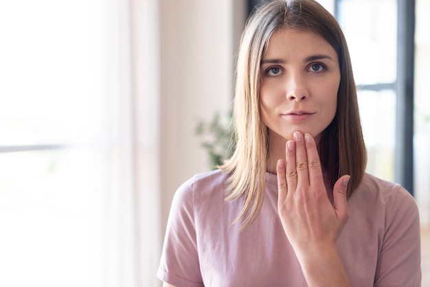 Front view of sign language concept