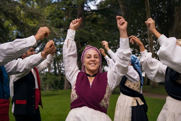 Free Photo front view smiley woman dancing