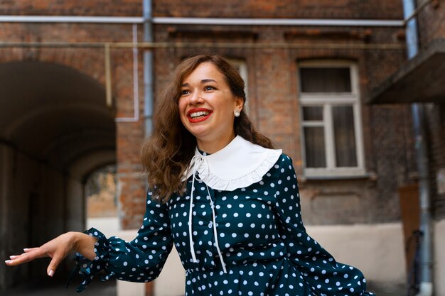 Front view smiley woman swing dancing